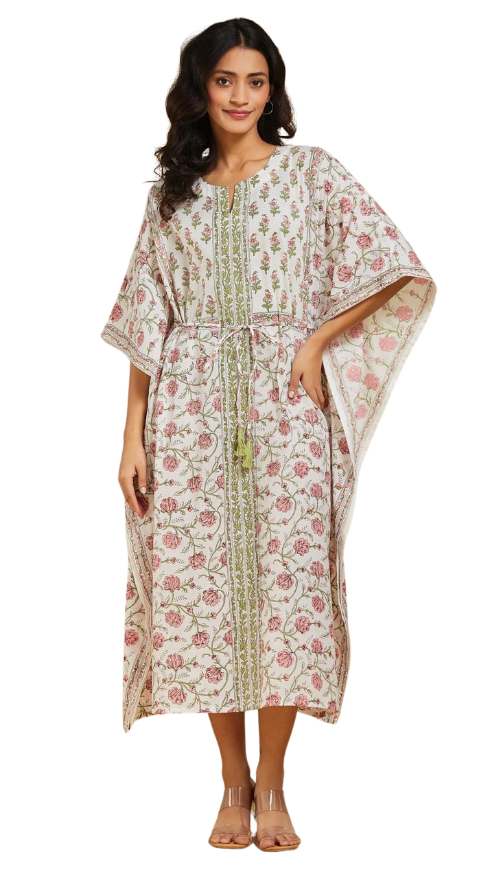 Kaftán estampado floral. Rosa