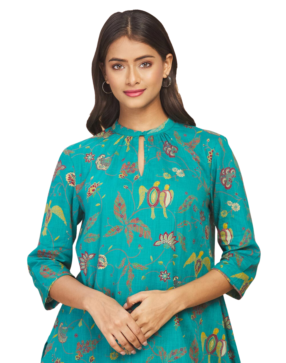 Kurta corta. Corte amplio. Estampada. Turquesa