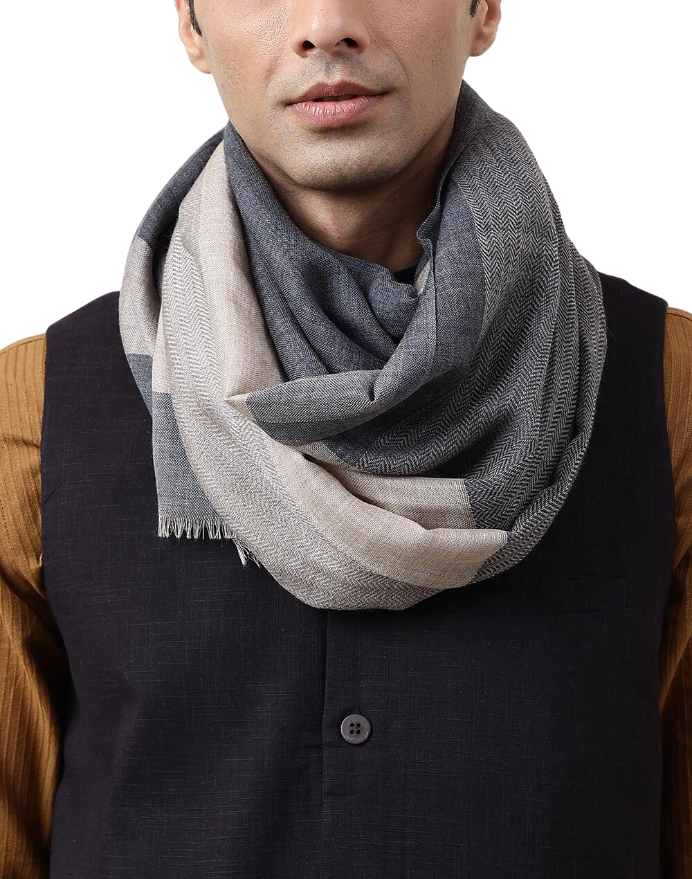 Bufanda de lana. Beige con negro