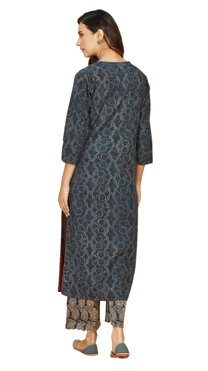 Kurta larga azul índigo natural. Dabu