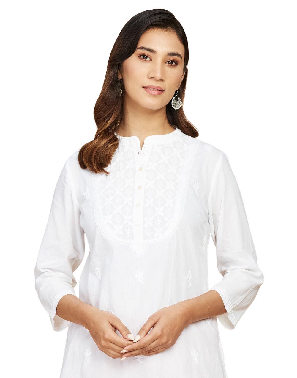Kurta corta con bordado chikankari.