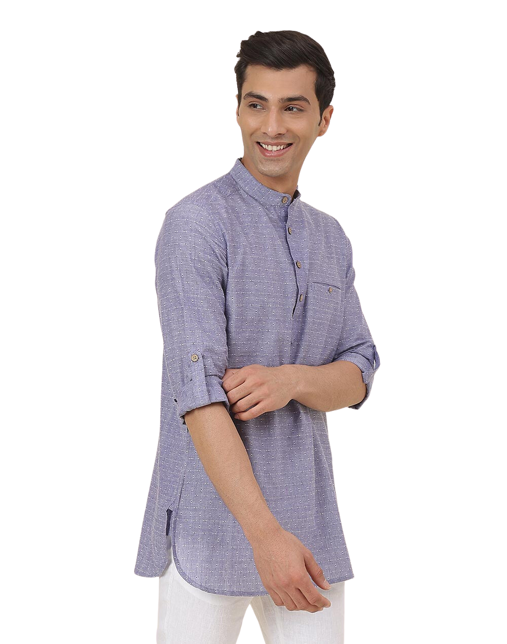 Kurta para hombre. Azul medio. Manga larga