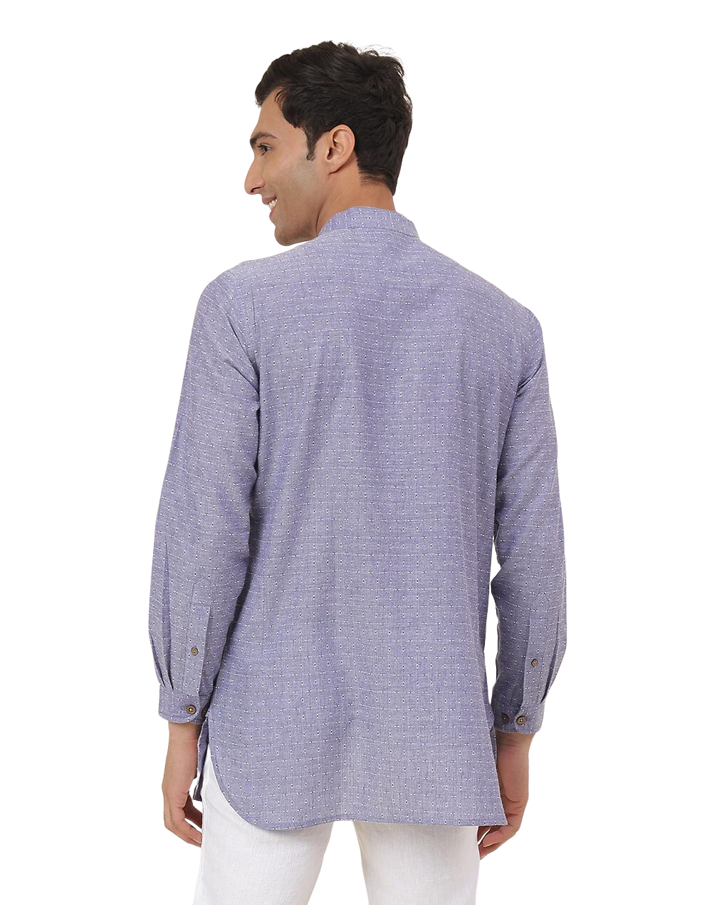 Kurta para hombre. Azul medio. Manga larga