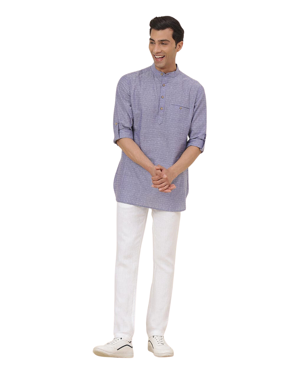 Kurta para hombre. Azul medio. Manga larga