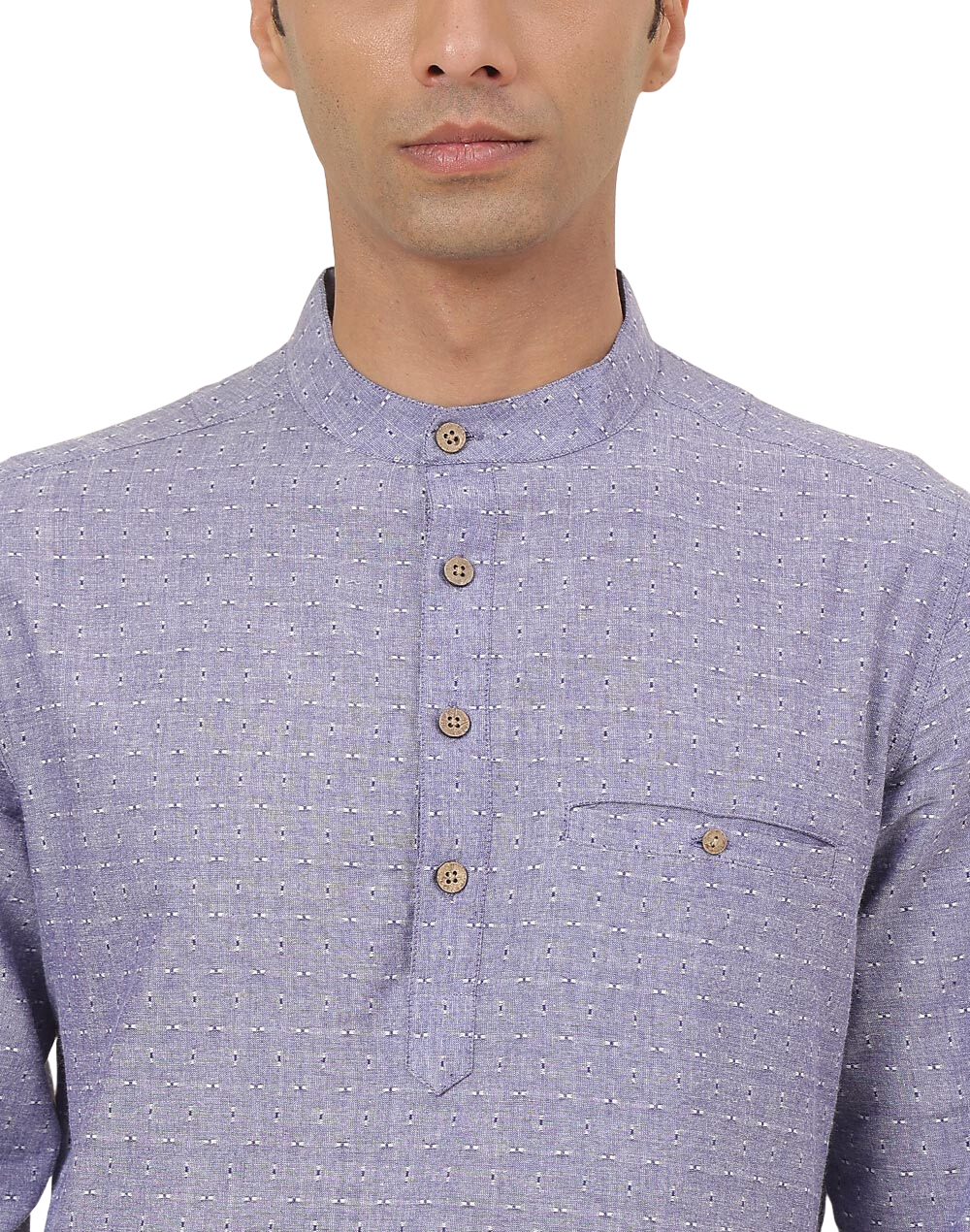 Kurta para hombre. Azul medio. Manga larga