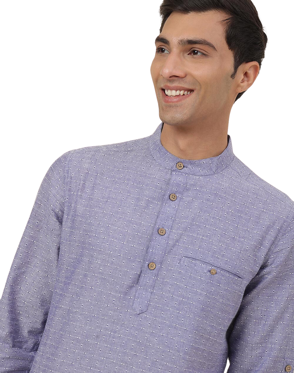 Kurta para hombre. Azul medio. Manga larga