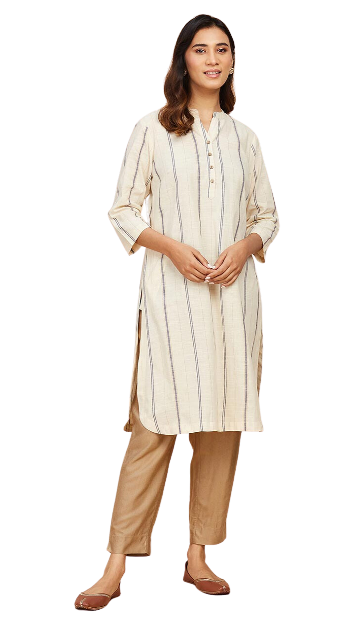 Kurta larga a rayas. Crudo