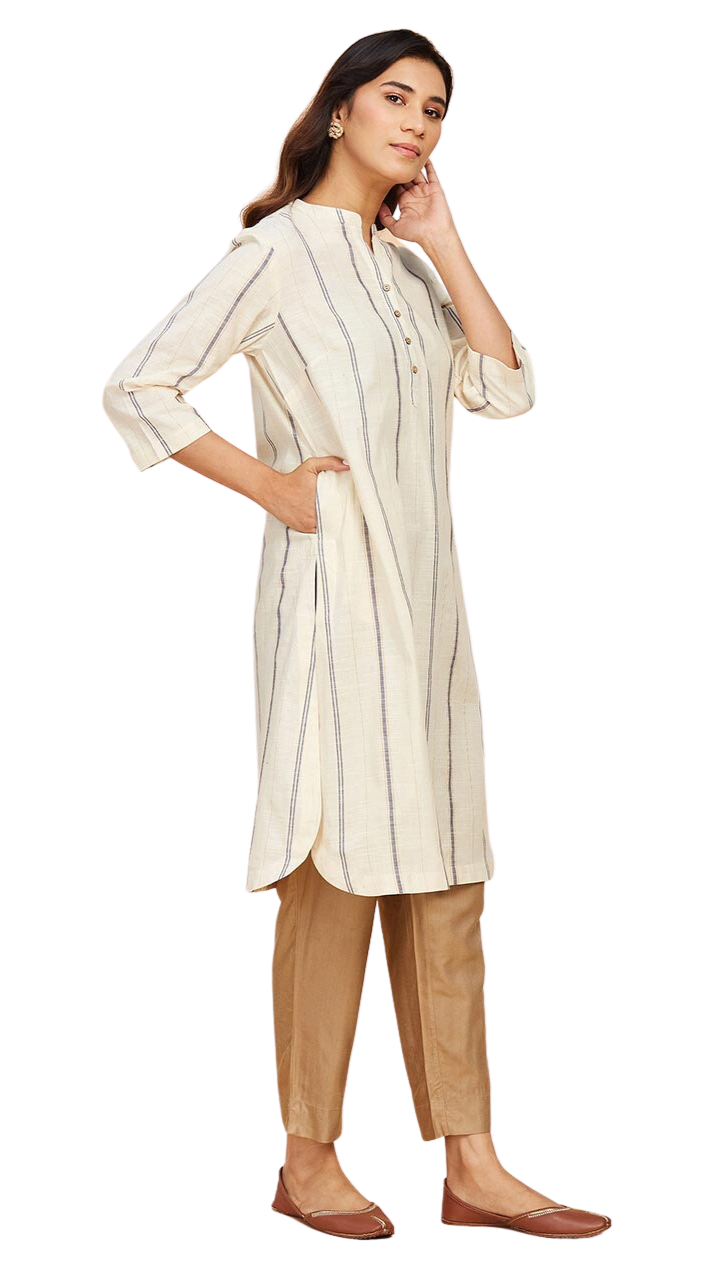 Kurta larga a rayas. Crudo