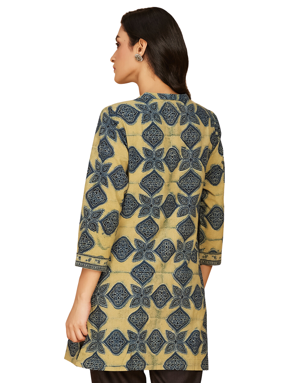 Kurta corta Ikat. Azul índigo y mostaza
