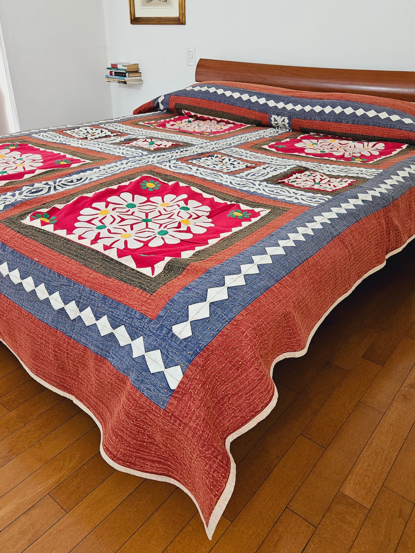 Colcha con aplicaciones multicolor flores