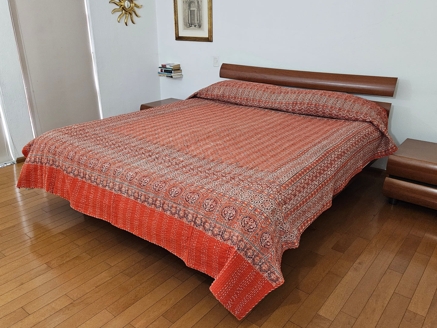 Colcha estampado tradicional. Ajrak naranja
