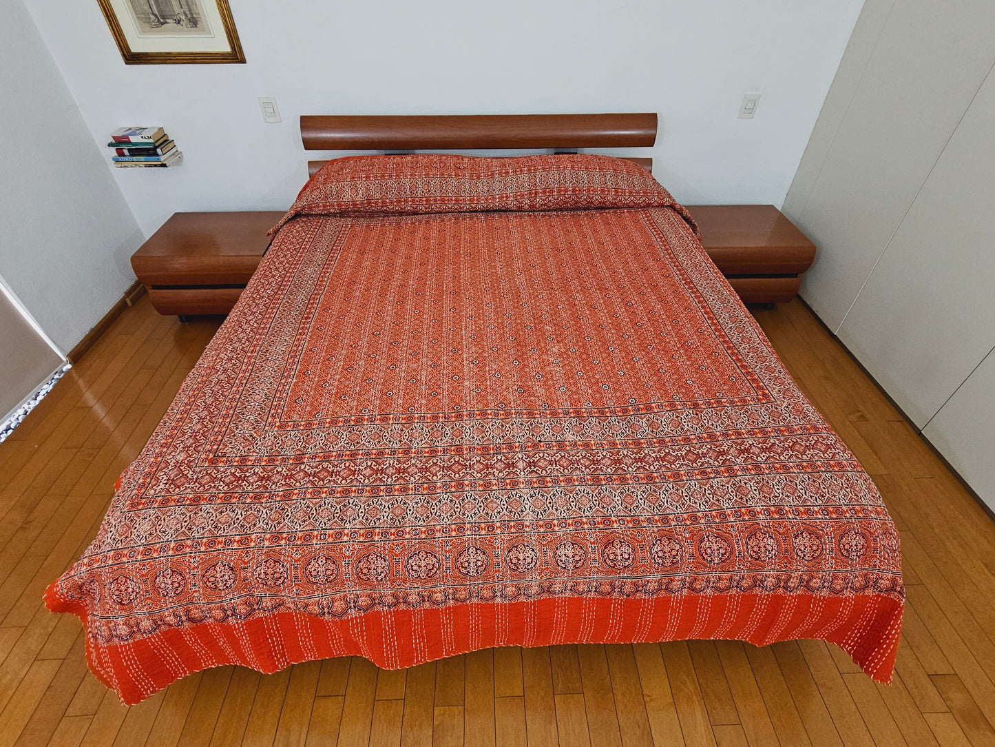 Colcha estampado tradicional. Ajrak naranja
