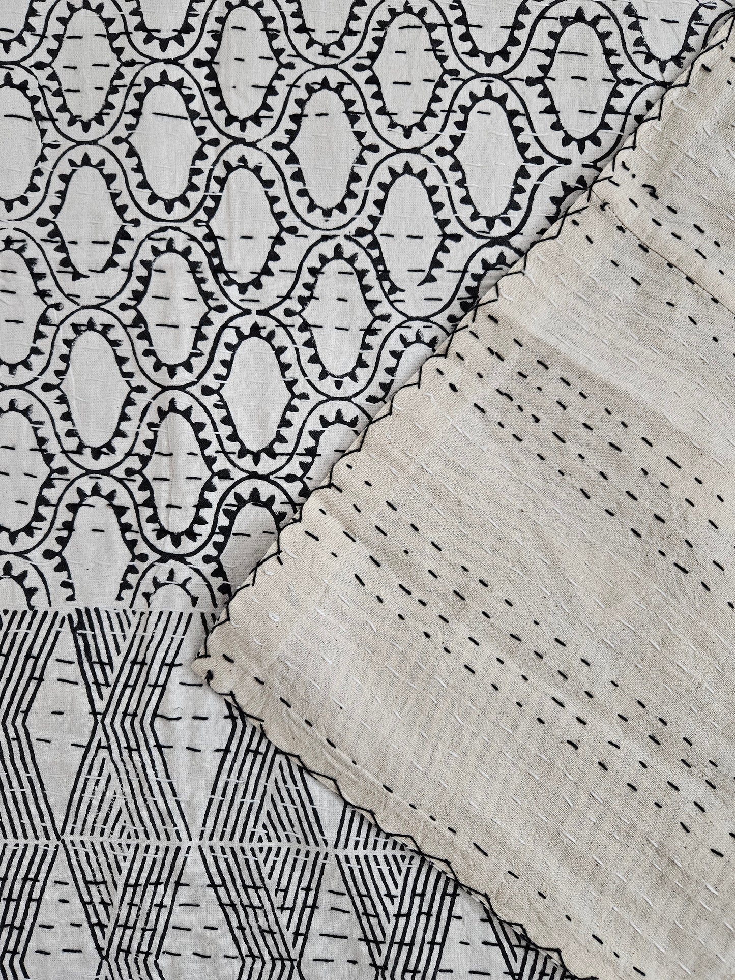 Colcha estampada. Kantha Black