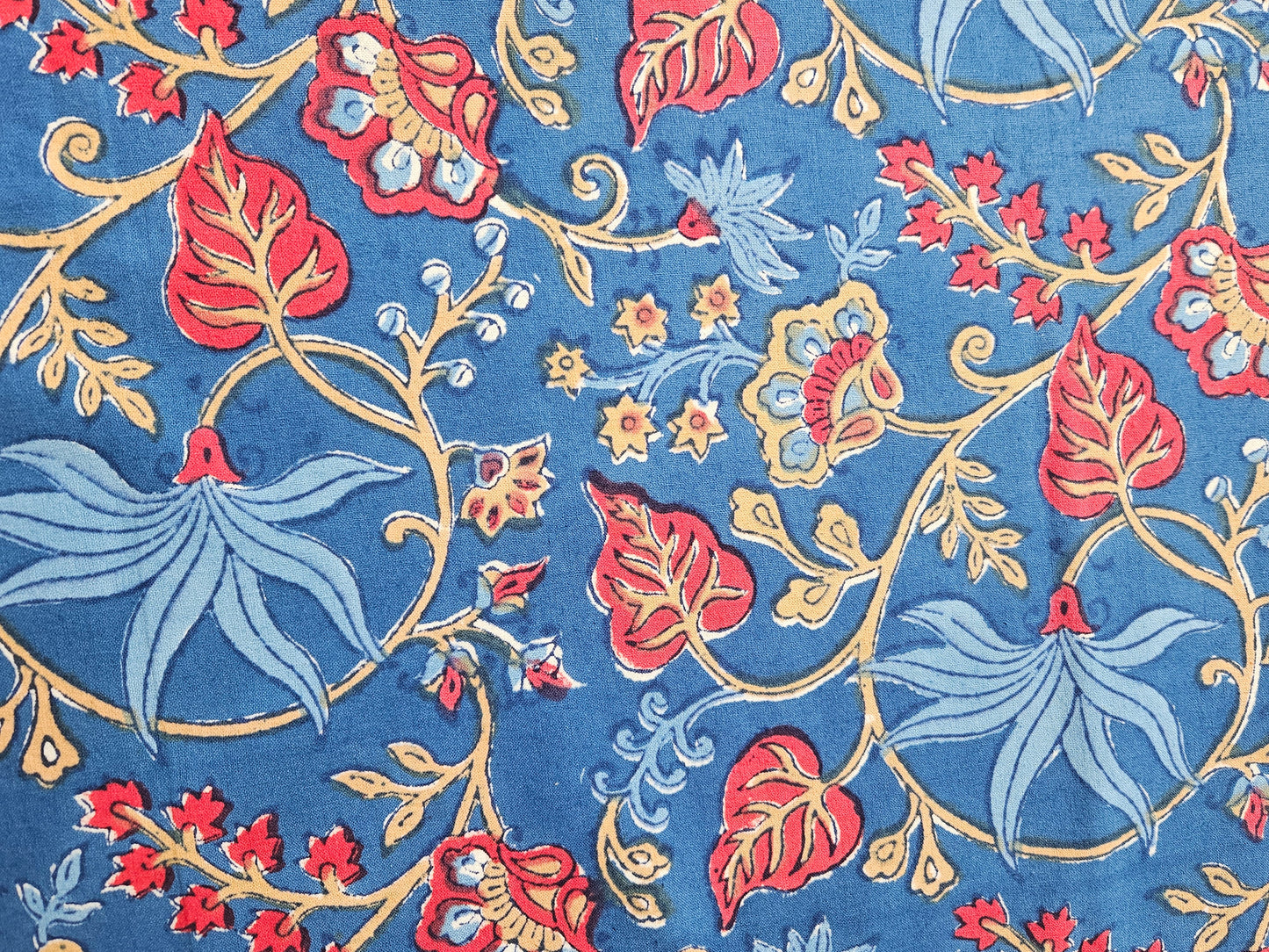 Mantel rectangular 100% algodón estampado a mano. Ivy azul