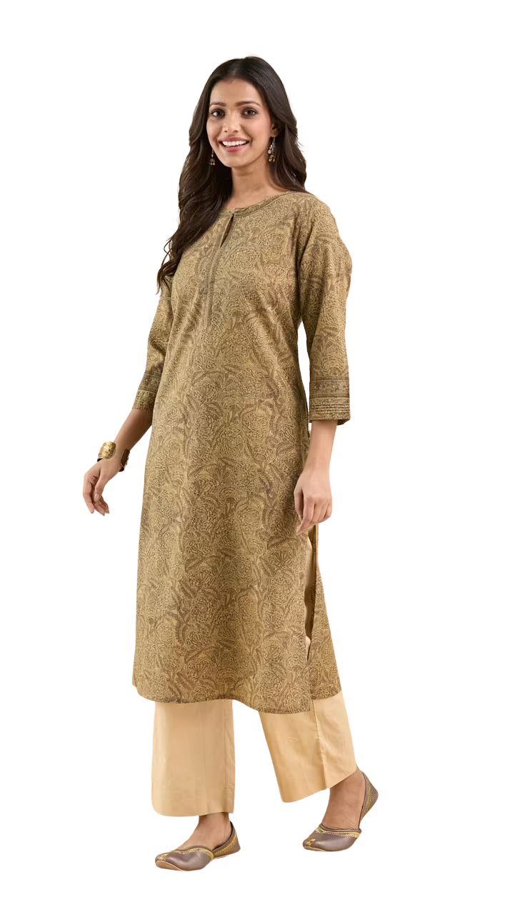 Kurta larga estampada. Café PREVENTA