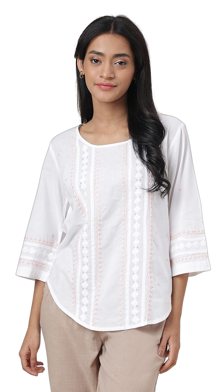 Blusa con bordado chikankari. Rosa y blanco