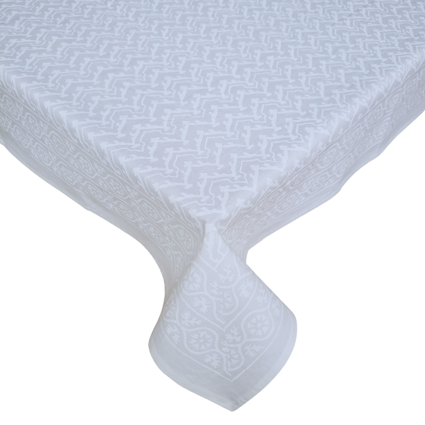 Mantel cuadrado 100% algodón estampado a mano. Blanco sobre blanco