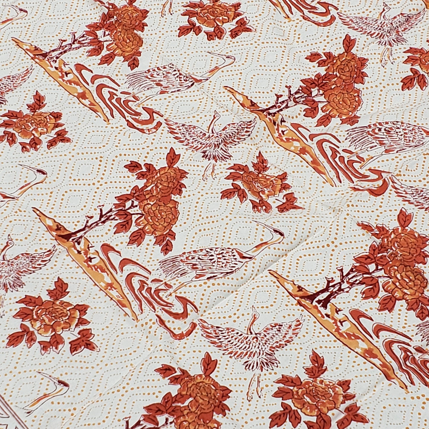 Mantel cuadrado 100% algodón estampado a mano. Aves