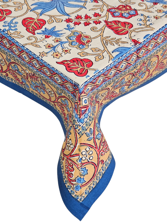 Mantel cuadrado 100% algodón estampado a mano. Ivy blanco