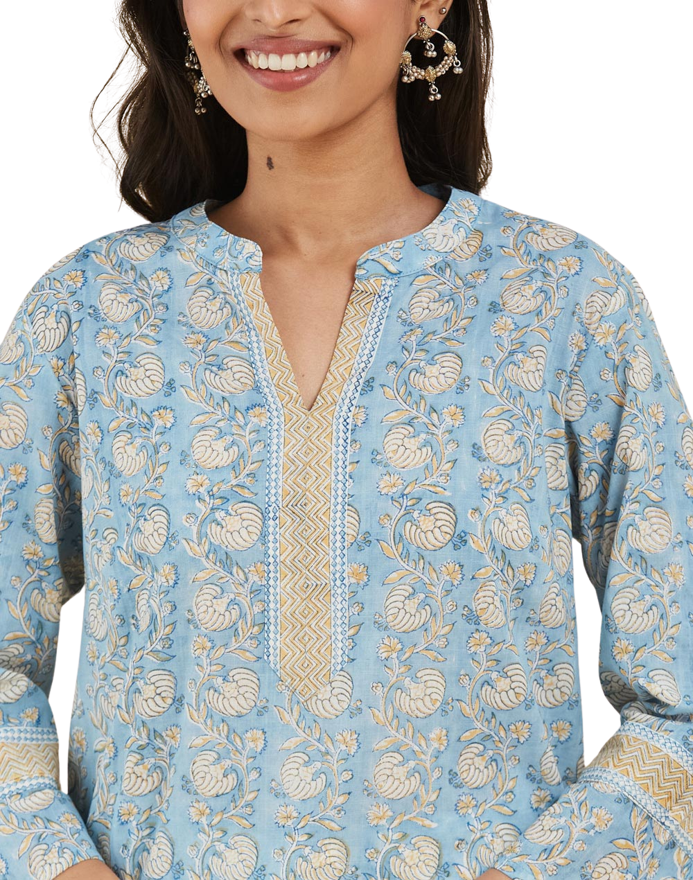 Kurta larga estampada. Azul