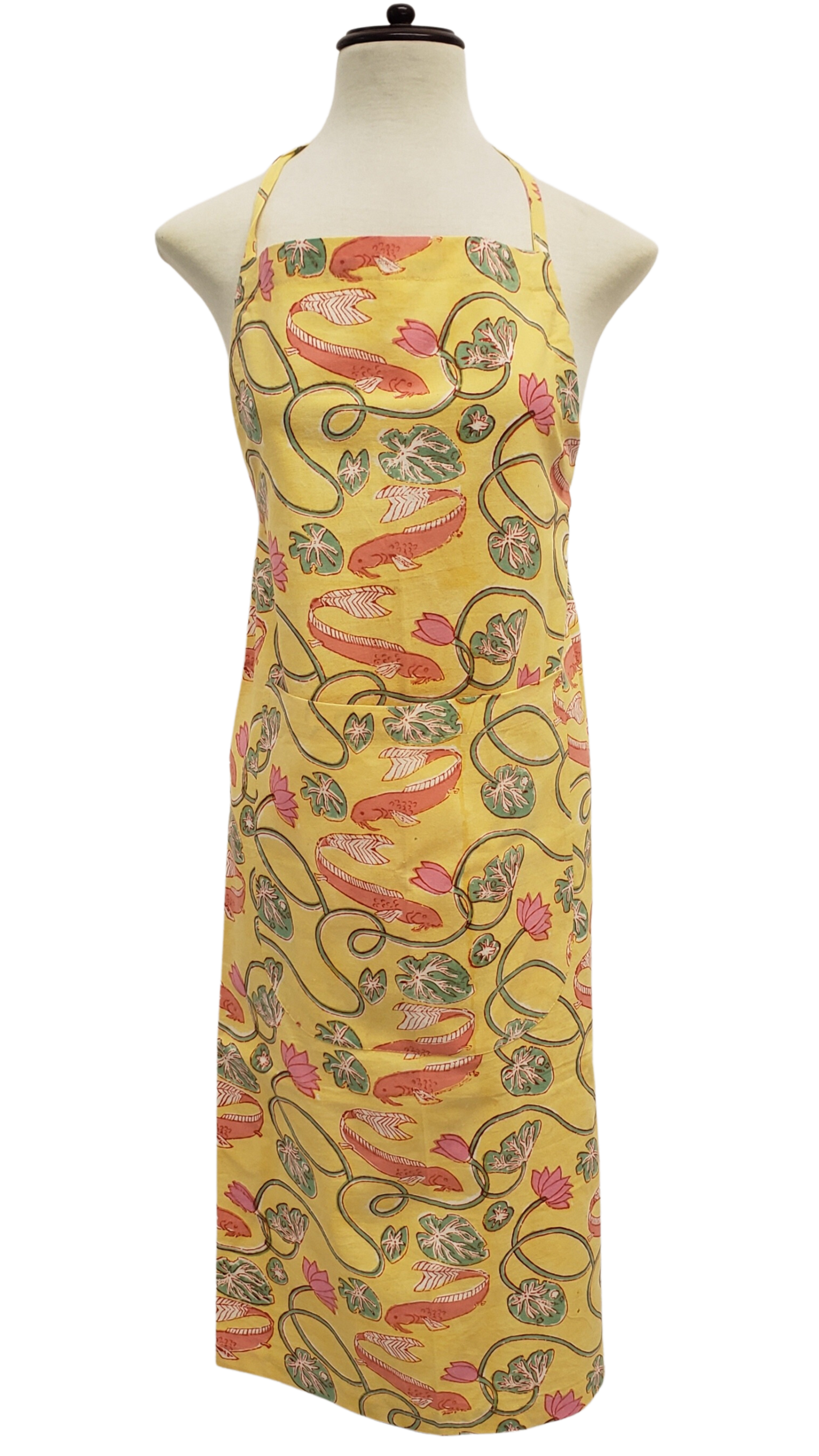 Delantal estampado a mano. Amarillo