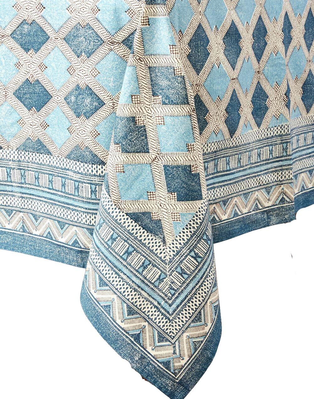 Mantel rectangular 100% algodón estampado a mano. Earthfiles Azul