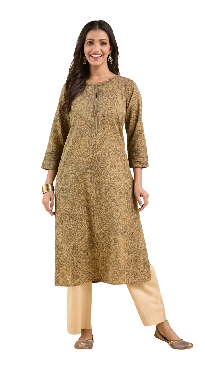 Kurta larga estampada. Café PREVENTA