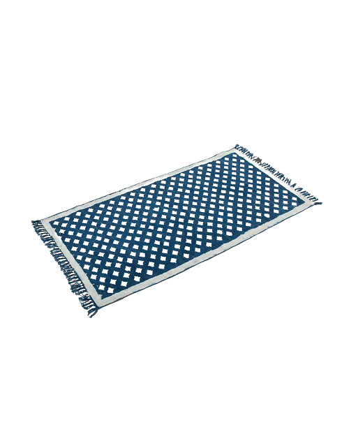 Tapete de algodón estampado a mano Dabu. Geométrico azul añil