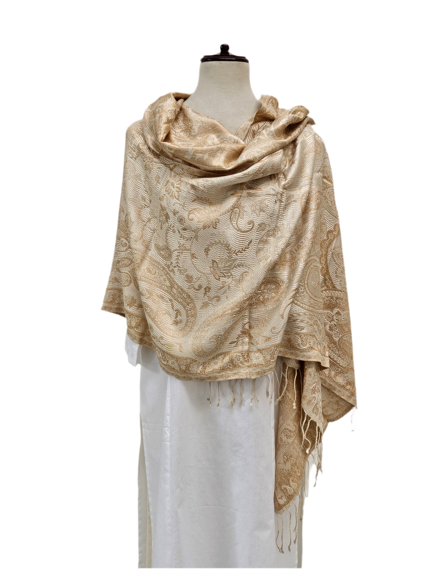 Chal de seda. Beige / dorado