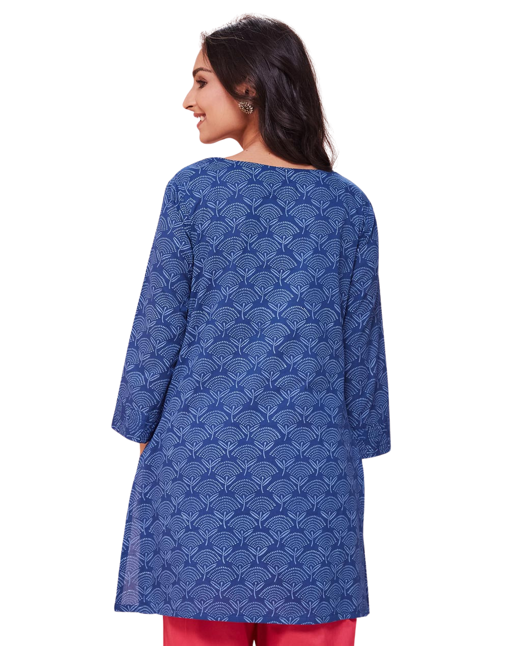 Kurta corta. Azul añil natural. Estampada