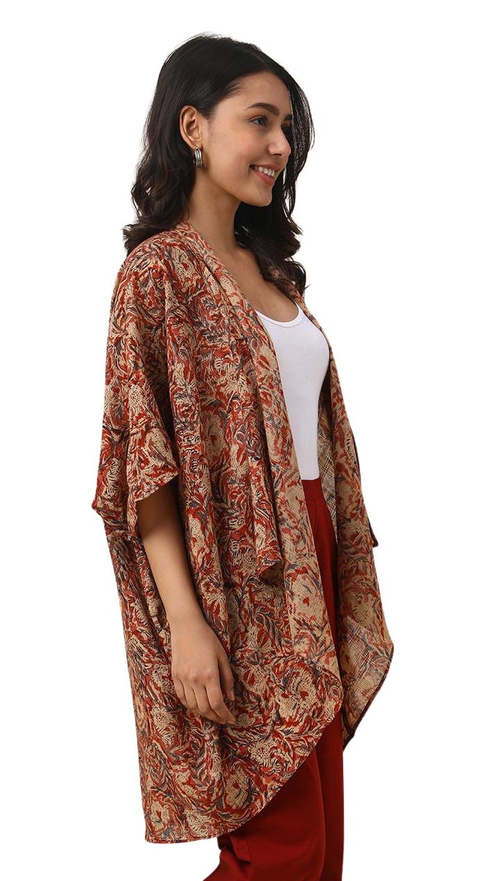 Saco largo kalamkari. Terracota