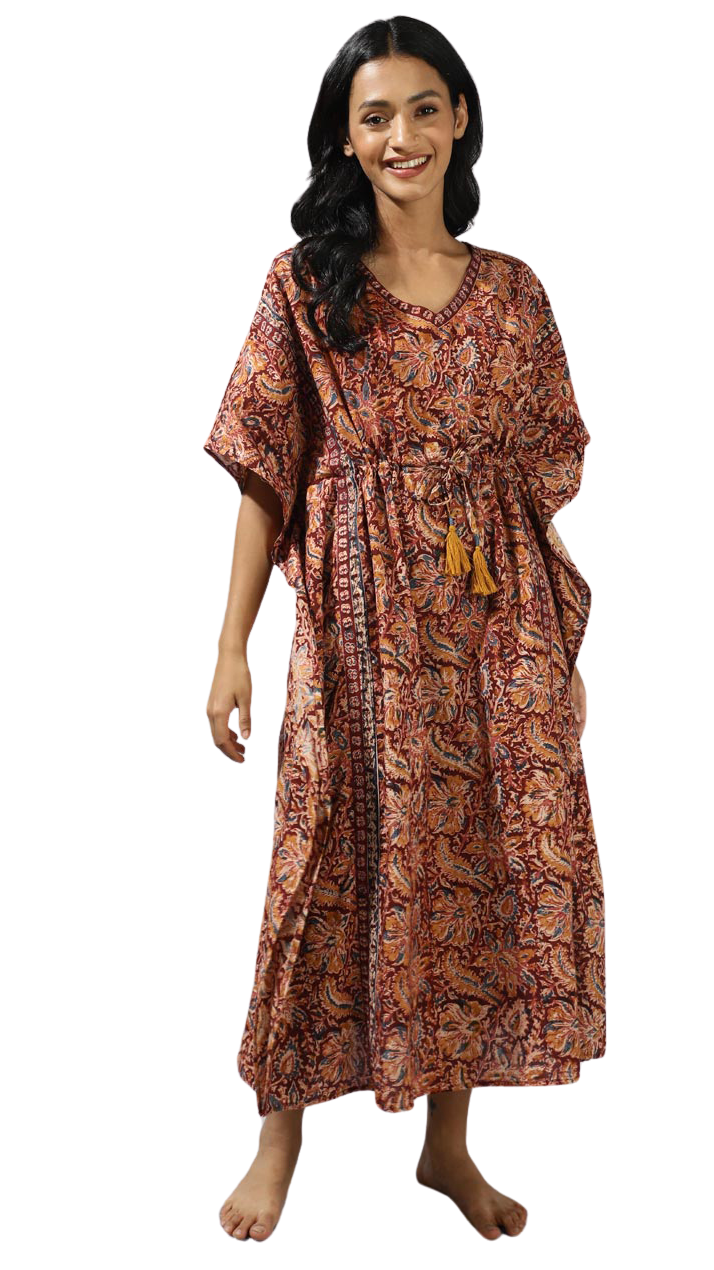Kaftán kalamkari marrón