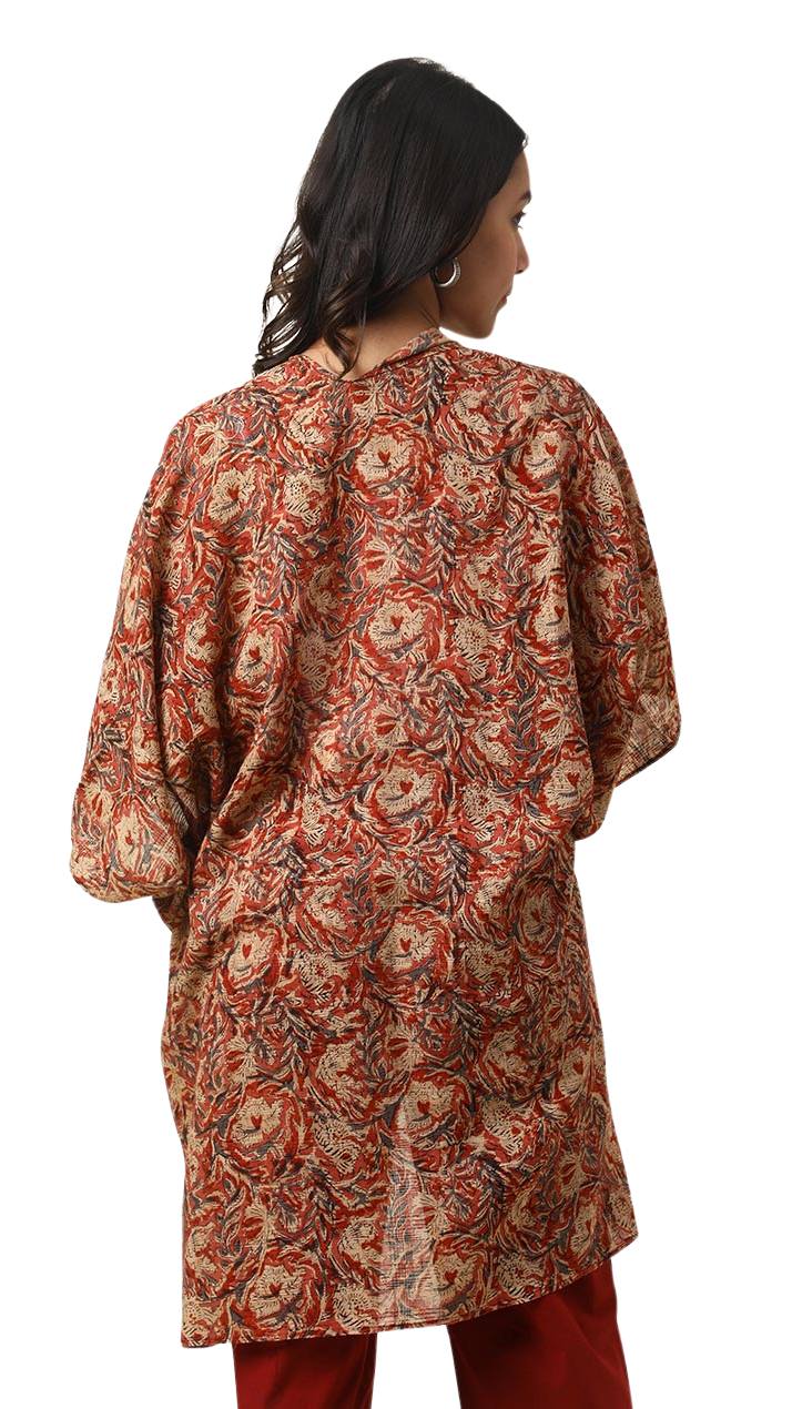 Saco largo kalamkari. Terracota