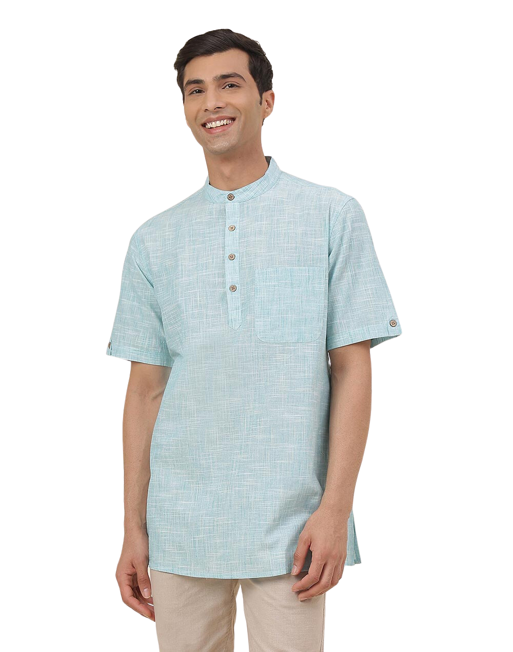 Kurta para hombre. Verde acqua. Manga corta