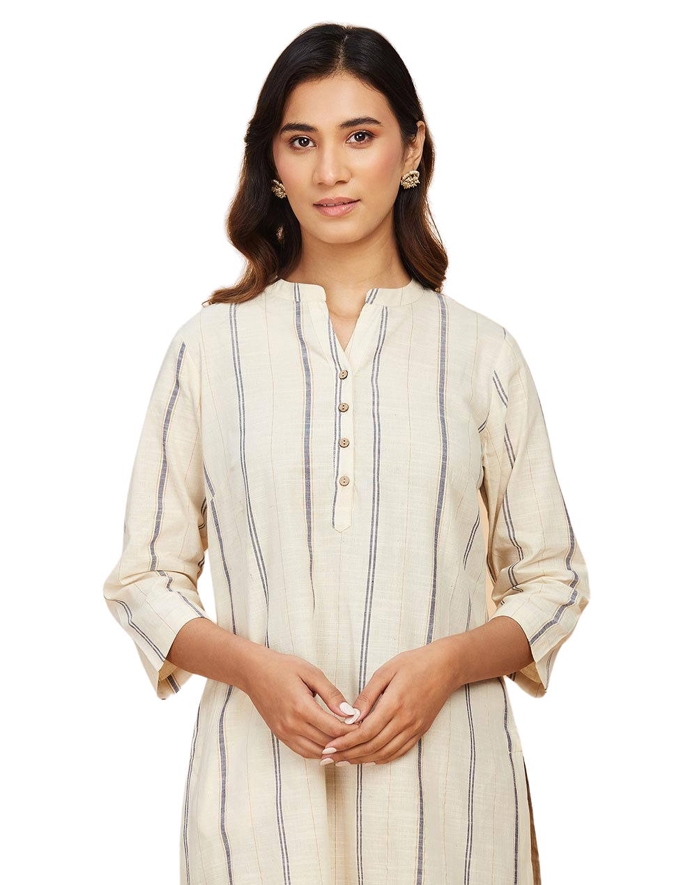 Kurta larga a rayas. Crudo
