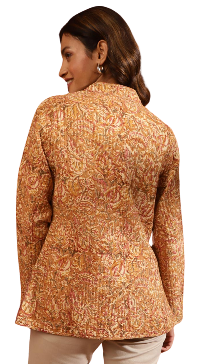 Saco de algodón estampado a mano. Mostaza
