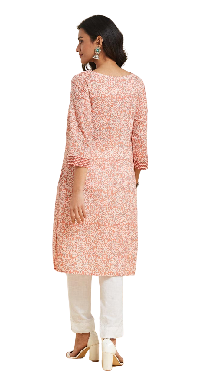 Kurta larga estampada. Durazno