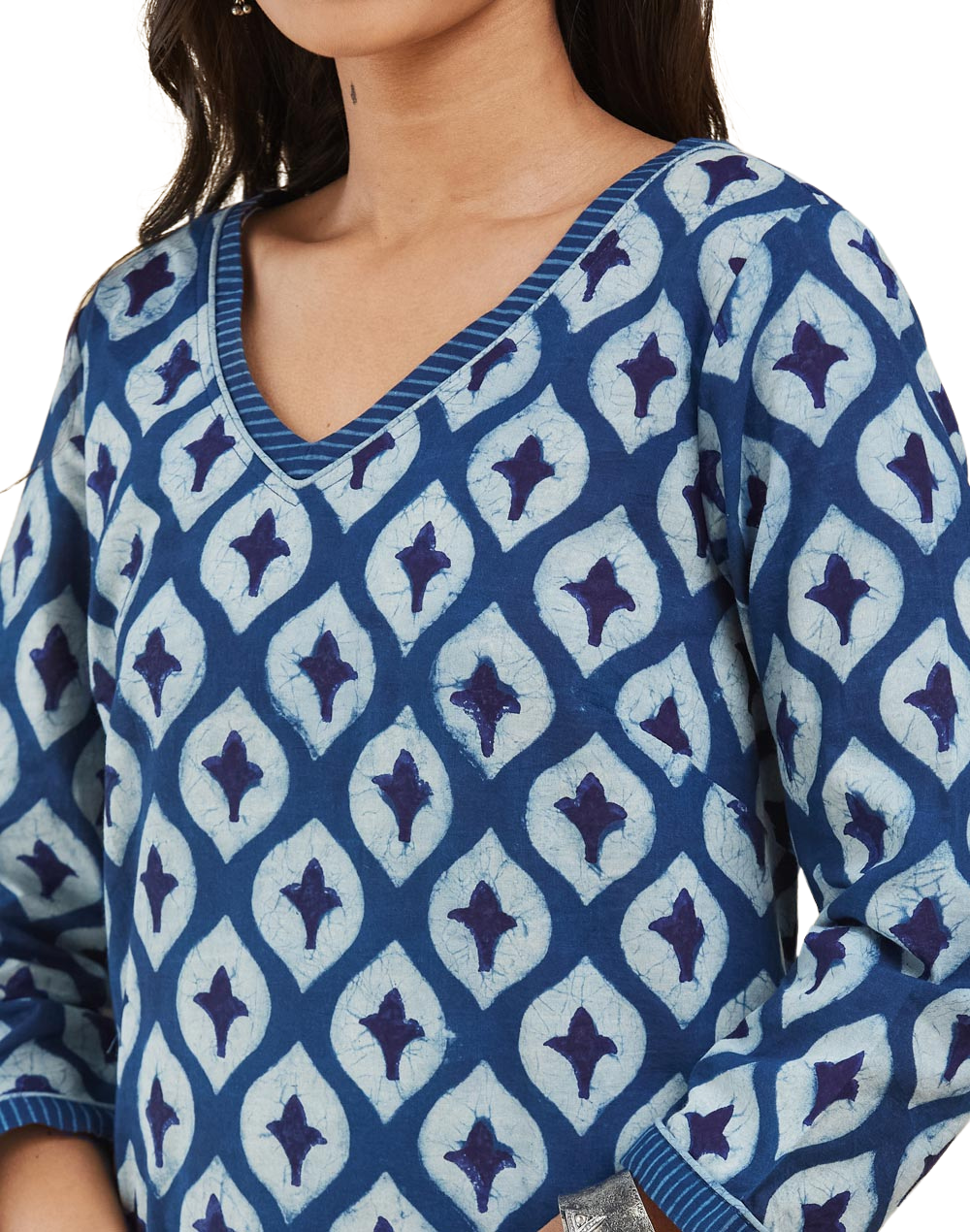 Kurta larga azul índigo natural. Dabu