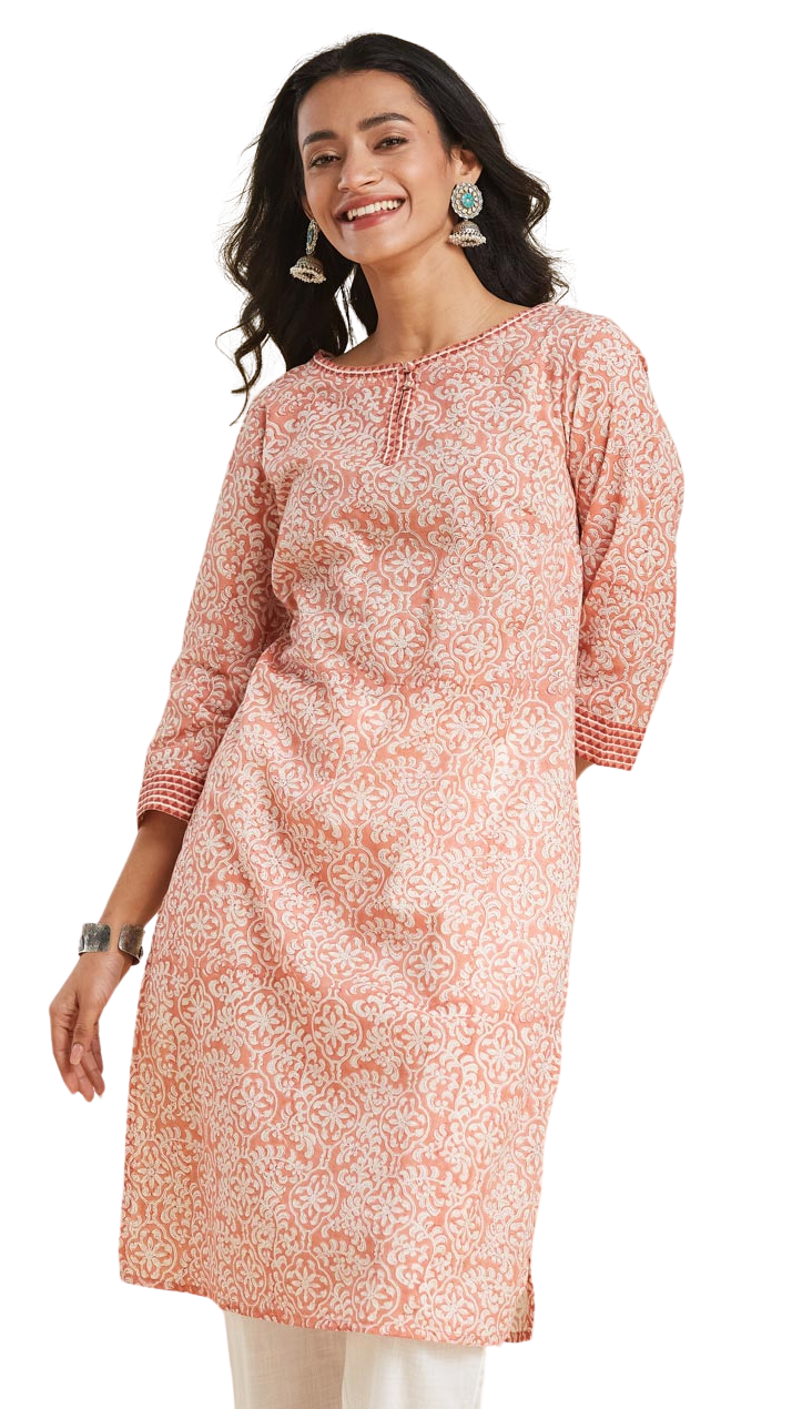 Kurta larga estampada. Durazno