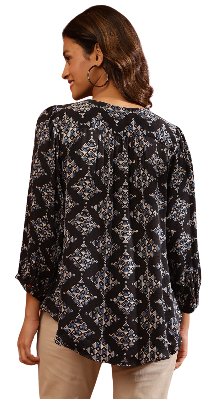 Blusa Ajrakh. Negro y azul