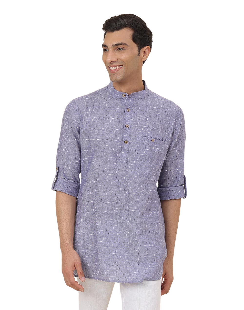 Kurta para hombre. Azul medio. Manga larga
