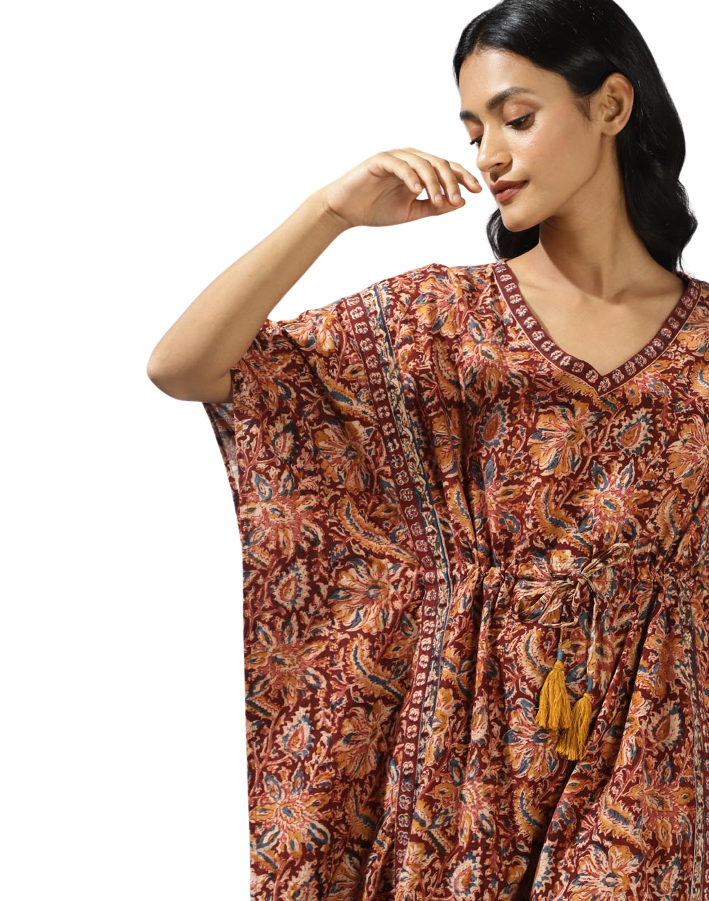 Kaftán kalamkari marrón
