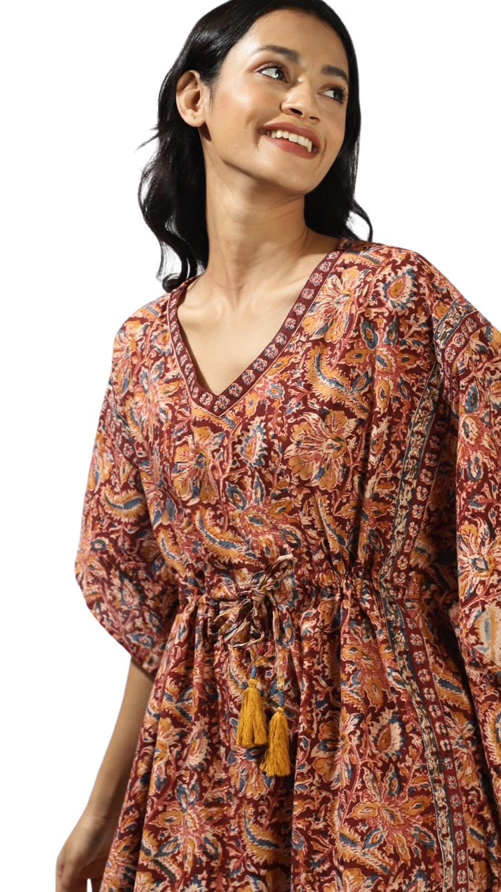 Kaftán kalamkari marrón