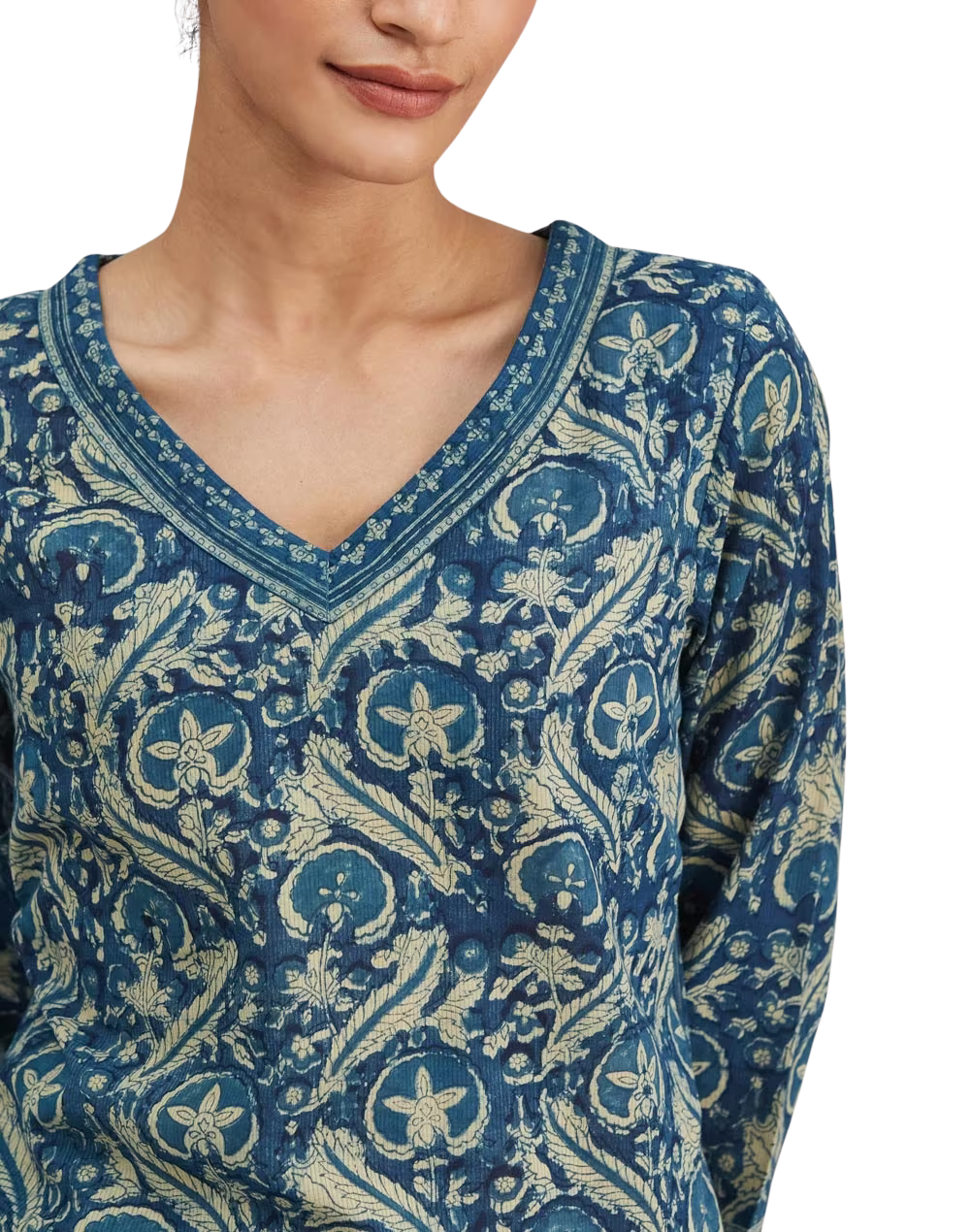 Kurta larga azul índigo natural. Dabu