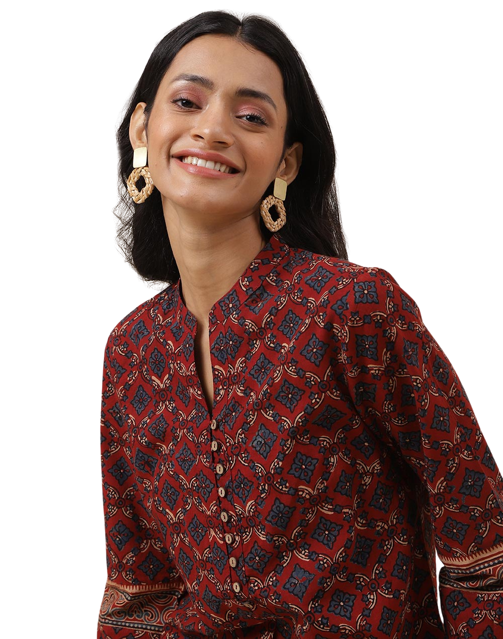 Blusa Ajrakh. Rojo y añil