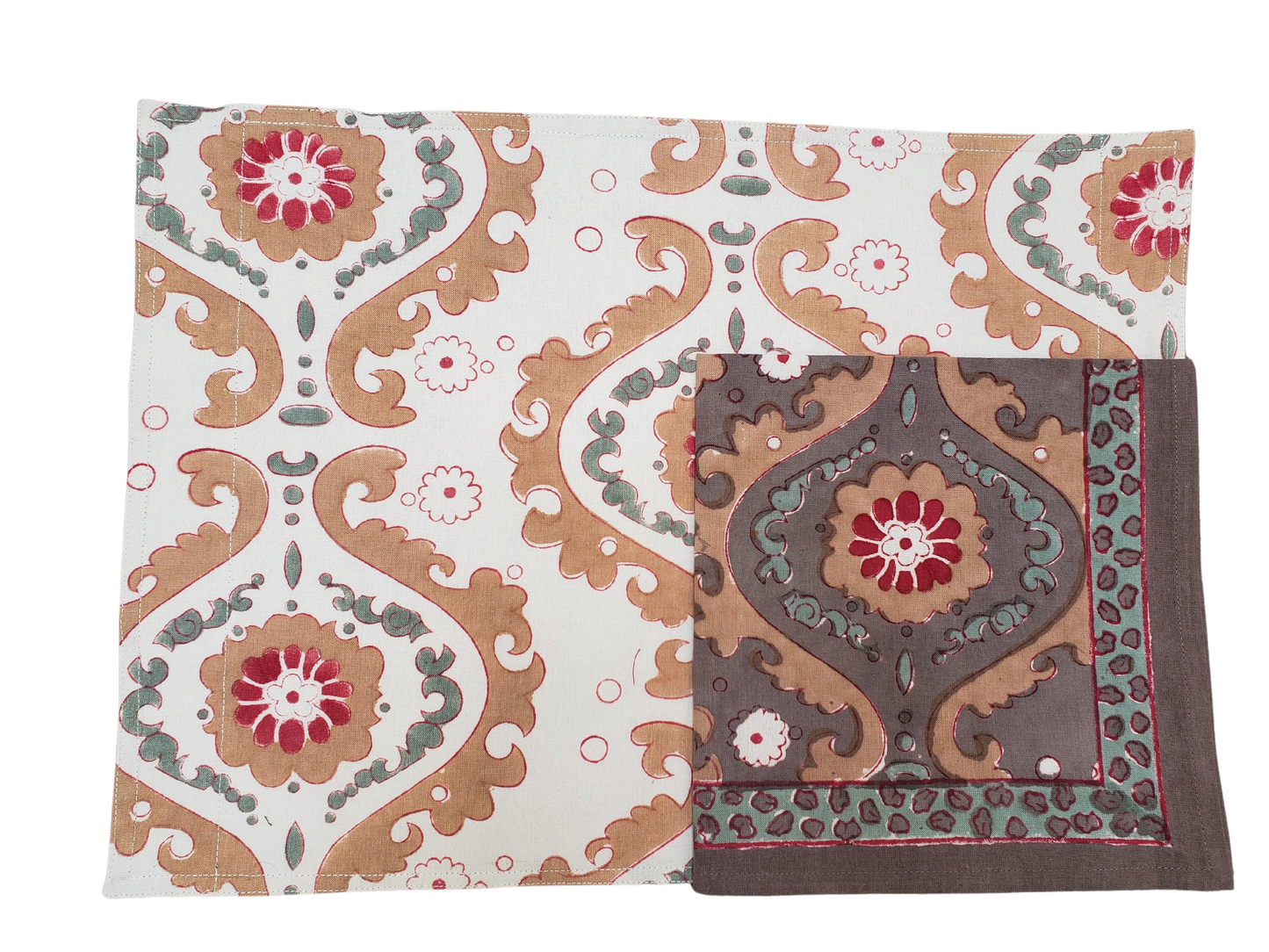 Mantel individual con servilleta. Estampado a mano