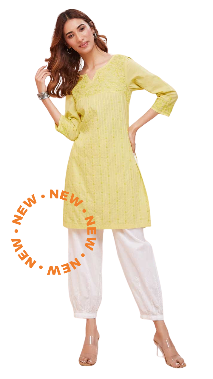 Kurta corta con bordado chikankari. Lima