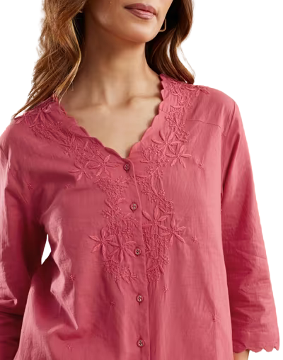 Blusa Bordada Chikankari. Coral. Nueva
