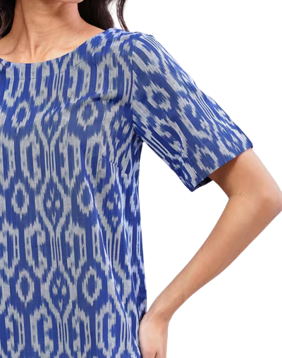 Blusa Ikat. Azul y blanco. Nueva