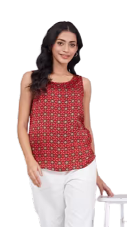 Blusa sin mangas Blockprinted. Slim fit Roja. Nueva